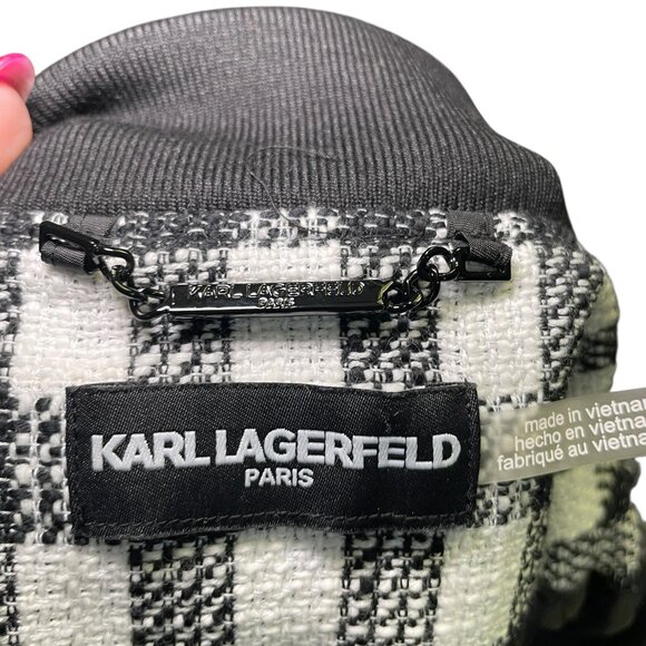 Karl Lagerfeld Paris Black White Gingham Check Tweed Bomber Jacket XL (Estimated - Picture 2 of 9